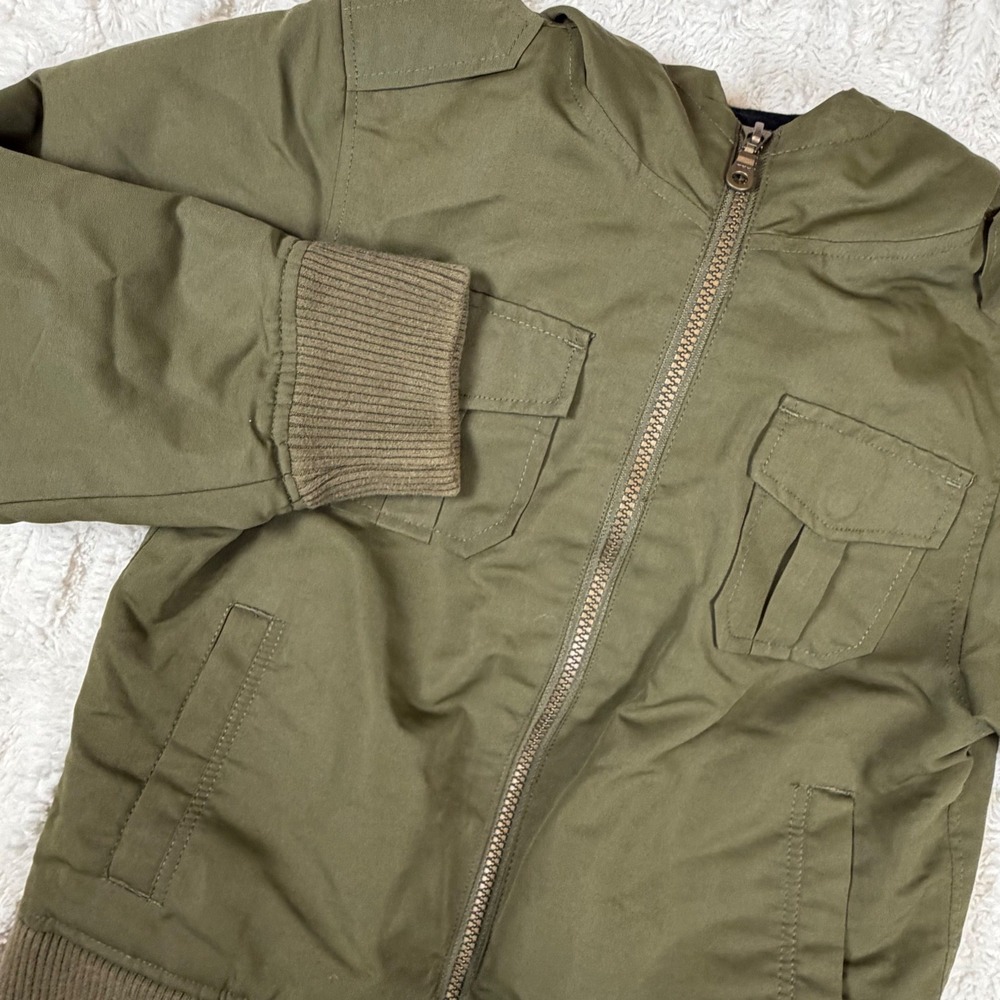 Gap Kids Boys Olive Green Hooded Utility Bomber Jacket Size S Small Military